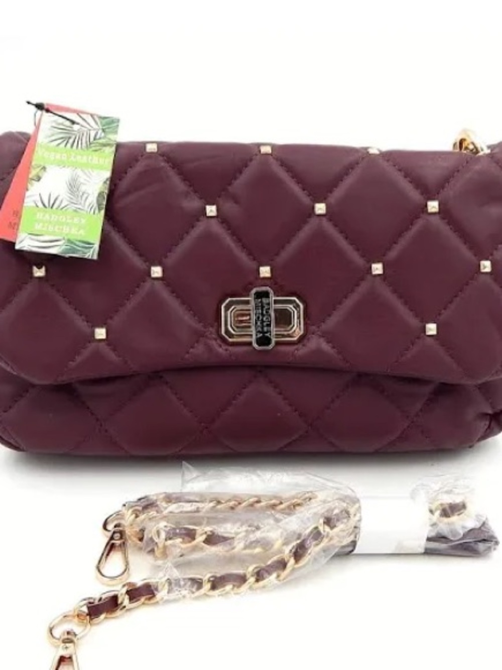 Badgley Mischka Quilted Crossbody Bag in Plum with Gold Hardware